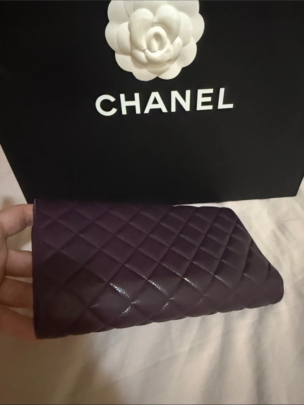 CHANEL Quilted Long Wallet in Plum